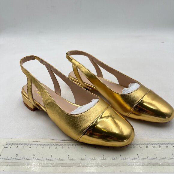 Tang'scuisins Golden Casual Splice Closed Round Toe Hollow Low Block Heels Pumps - Picture 4 of 8